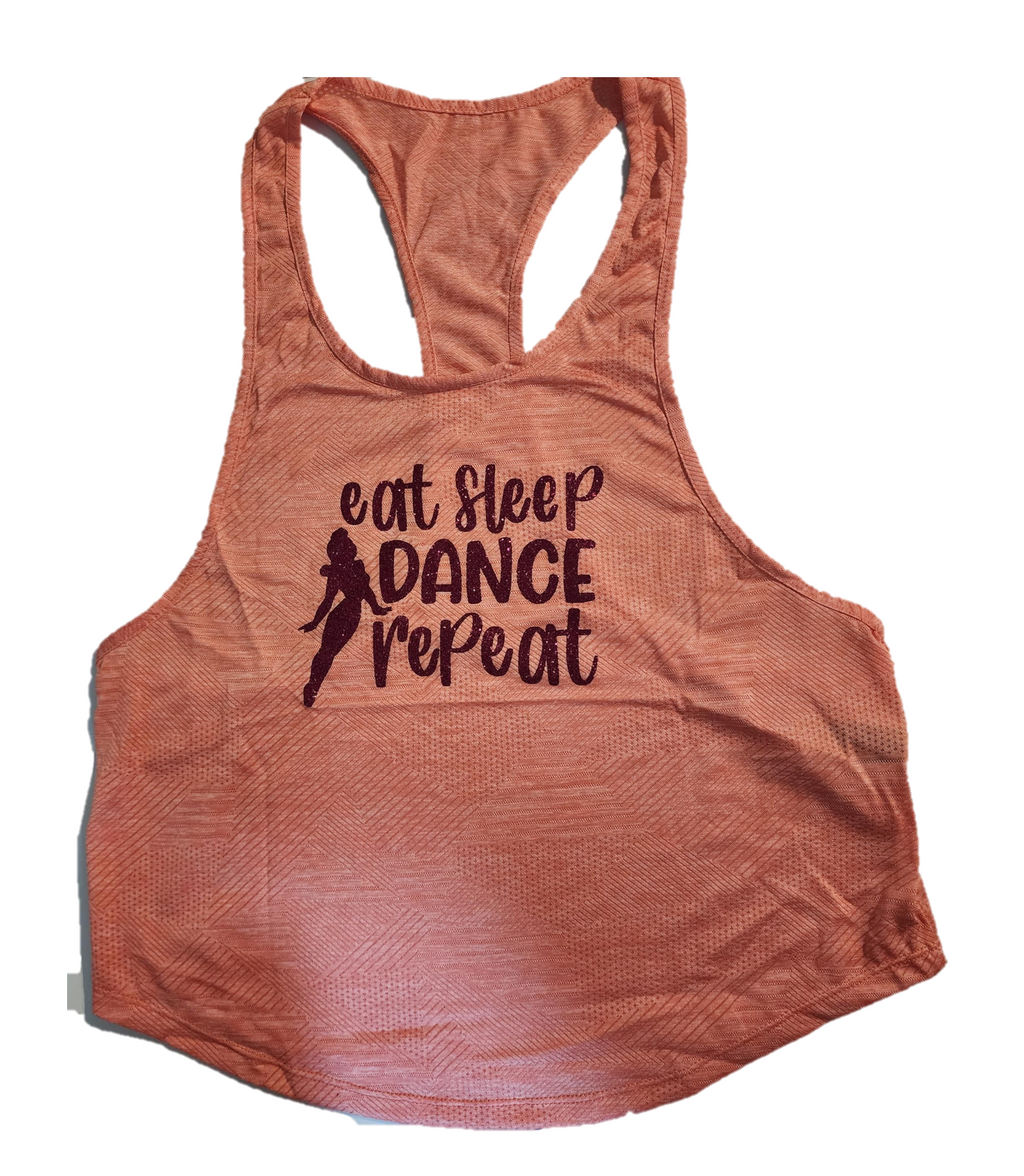 Baggy fit Dance Shirt (Peach) Silver Sparkly font "Eat, Sleep, Dance, Repeat"