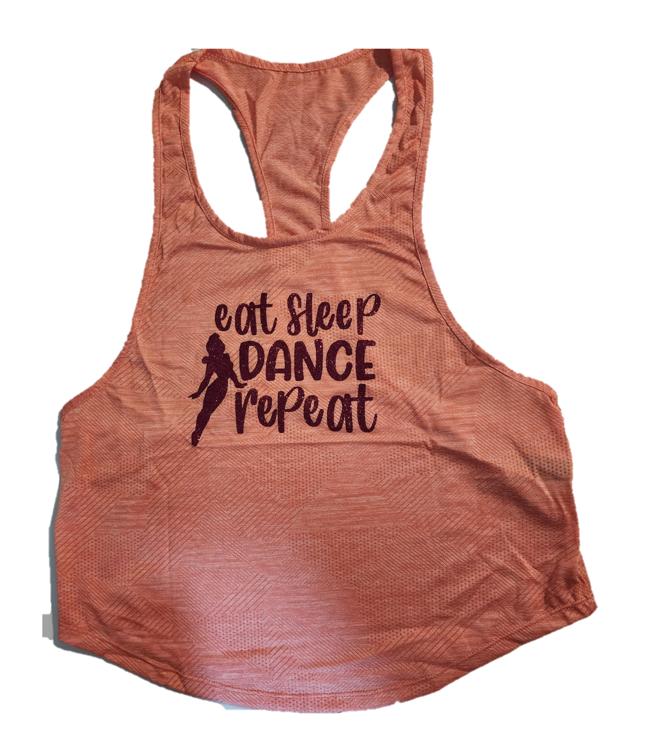 Baggy fit Dance Shirt (Peach) Silver Sparkly font "Eat, Sleep, Dance, Repeat"